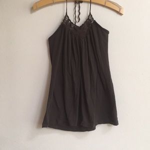 Brown halter top with crochet neckline